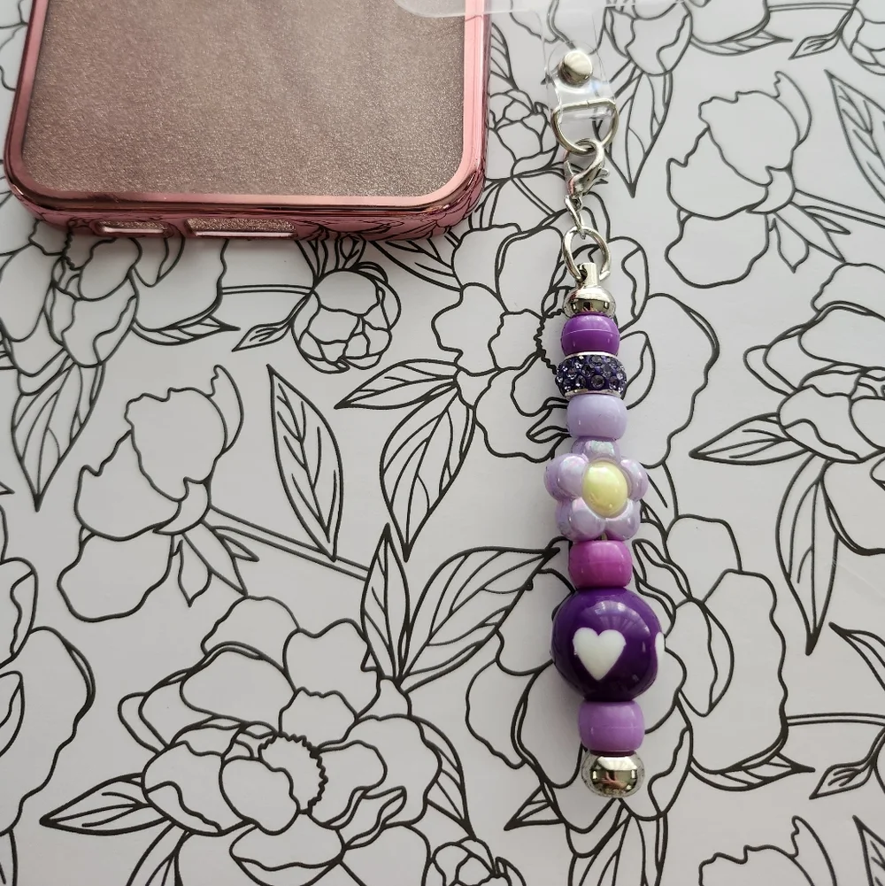 Cell Phone Charm Purple Handcrafted
